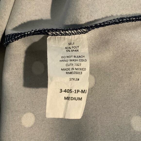 Andree by Unit Navy White Polka Dot Blouse Top Scalloped Medium - Picture 9 of 9